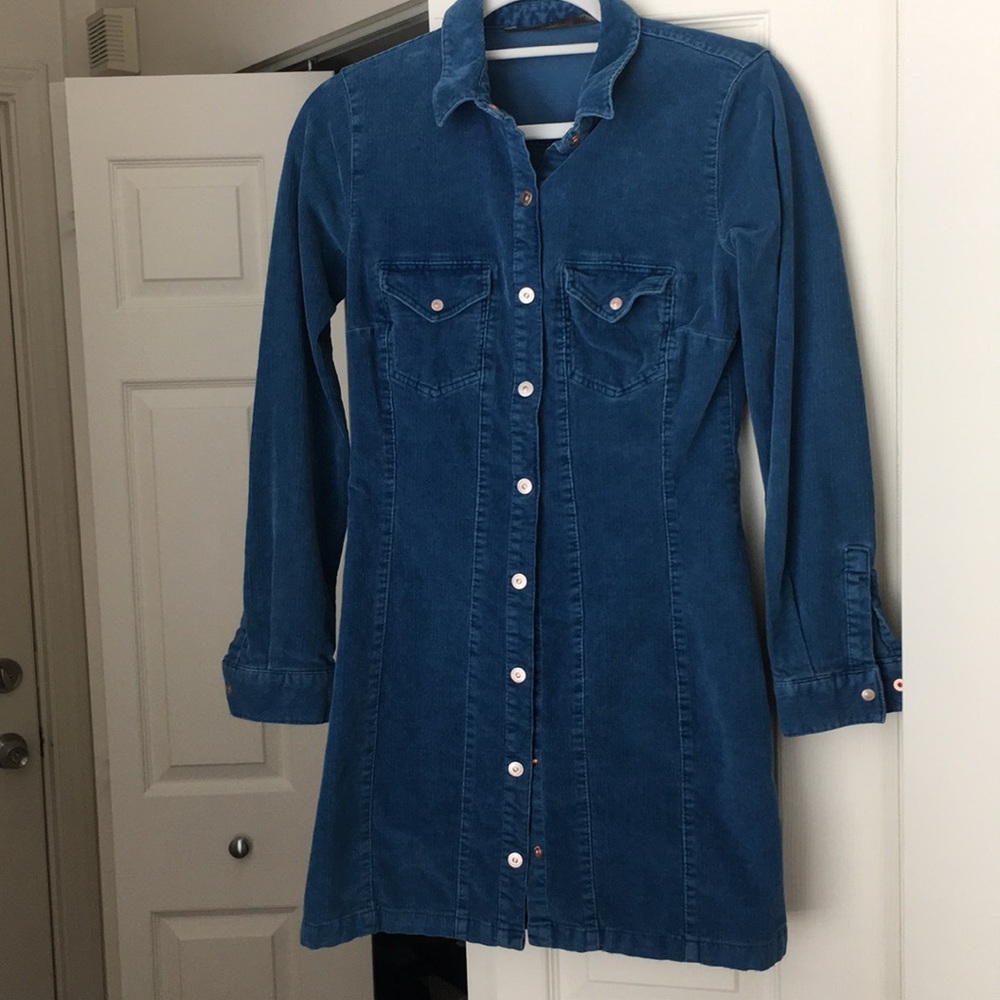 Denim blue corduroy button up dress